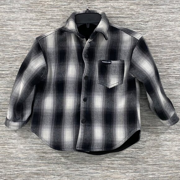Y2K Original Fashion heavy/thick black grey white plaid girls fleece long sleeve - Picture 1 of 8